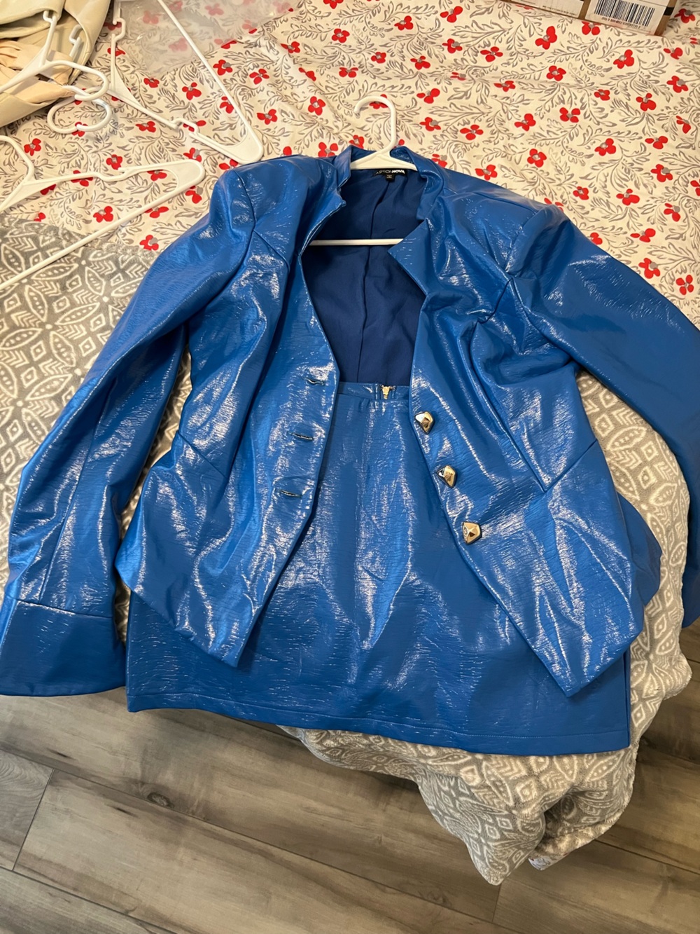 Boss Babe Blue Faux Leather Blazer Skirt Set (XL) - Picture 3 of 4